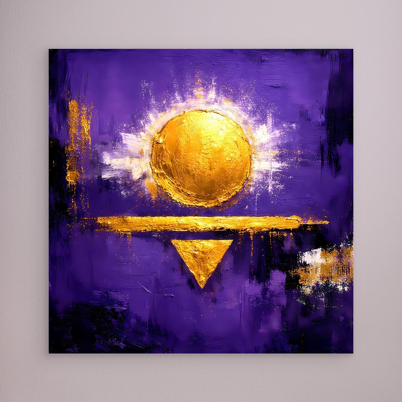 Leinwand Kosmische Sonne auf Violett | Abstraktes Geometrisches Wandbild Moderne Kunst