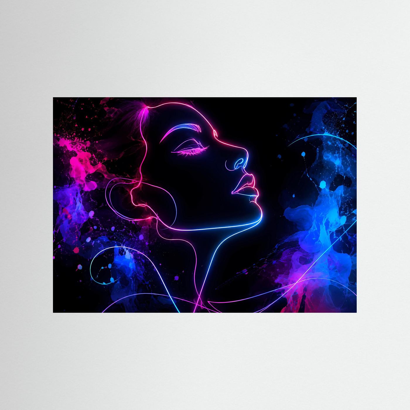 One Line Art Gesicht Poster | Neon Frauenprofil in Pink und Blau | Abstrakte Line Art Wandkunst | Modernes Minimalistisches Wandbild
