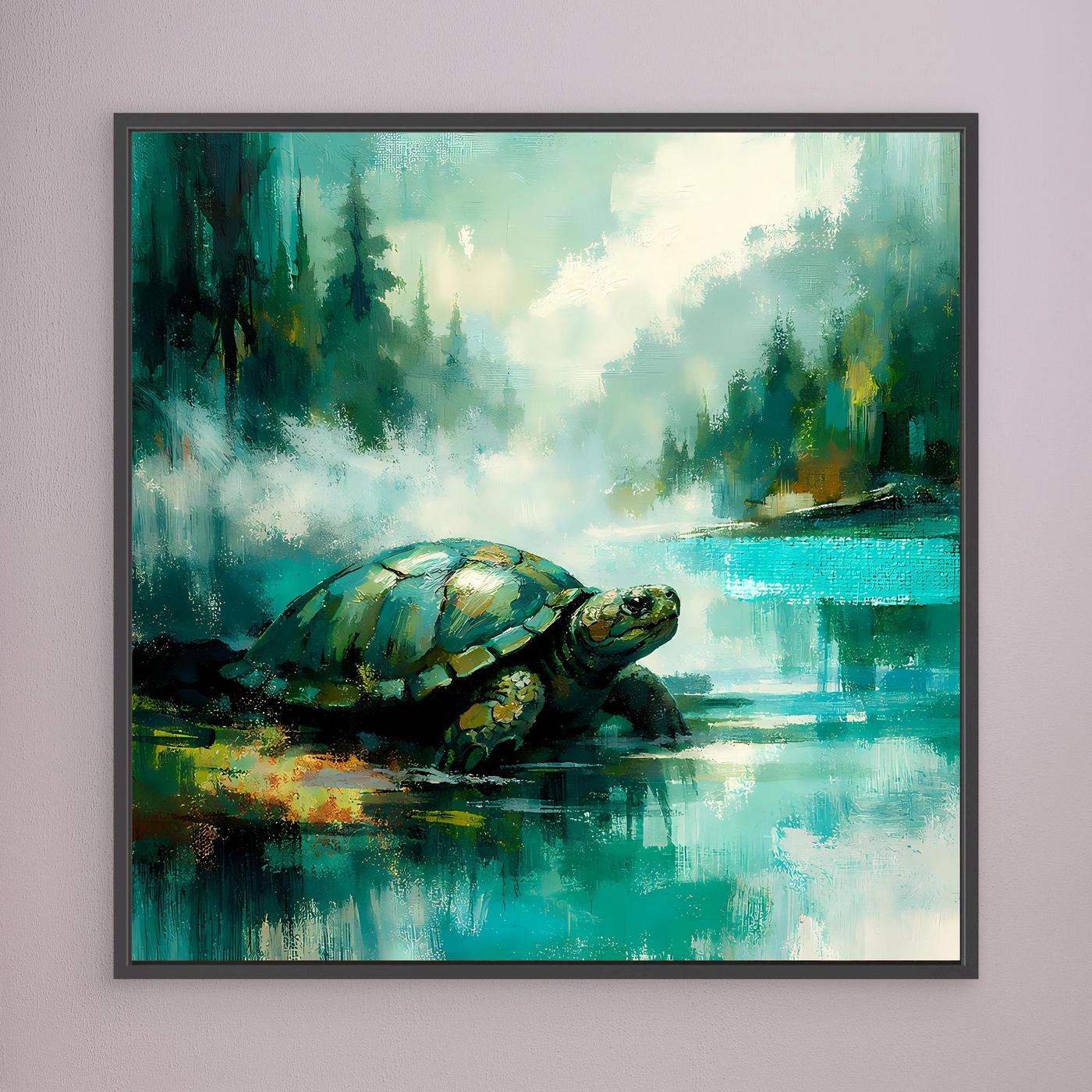 Leinwand Mystische Schildkröte am See | Abstraktes Natur & Tier Wandbild
