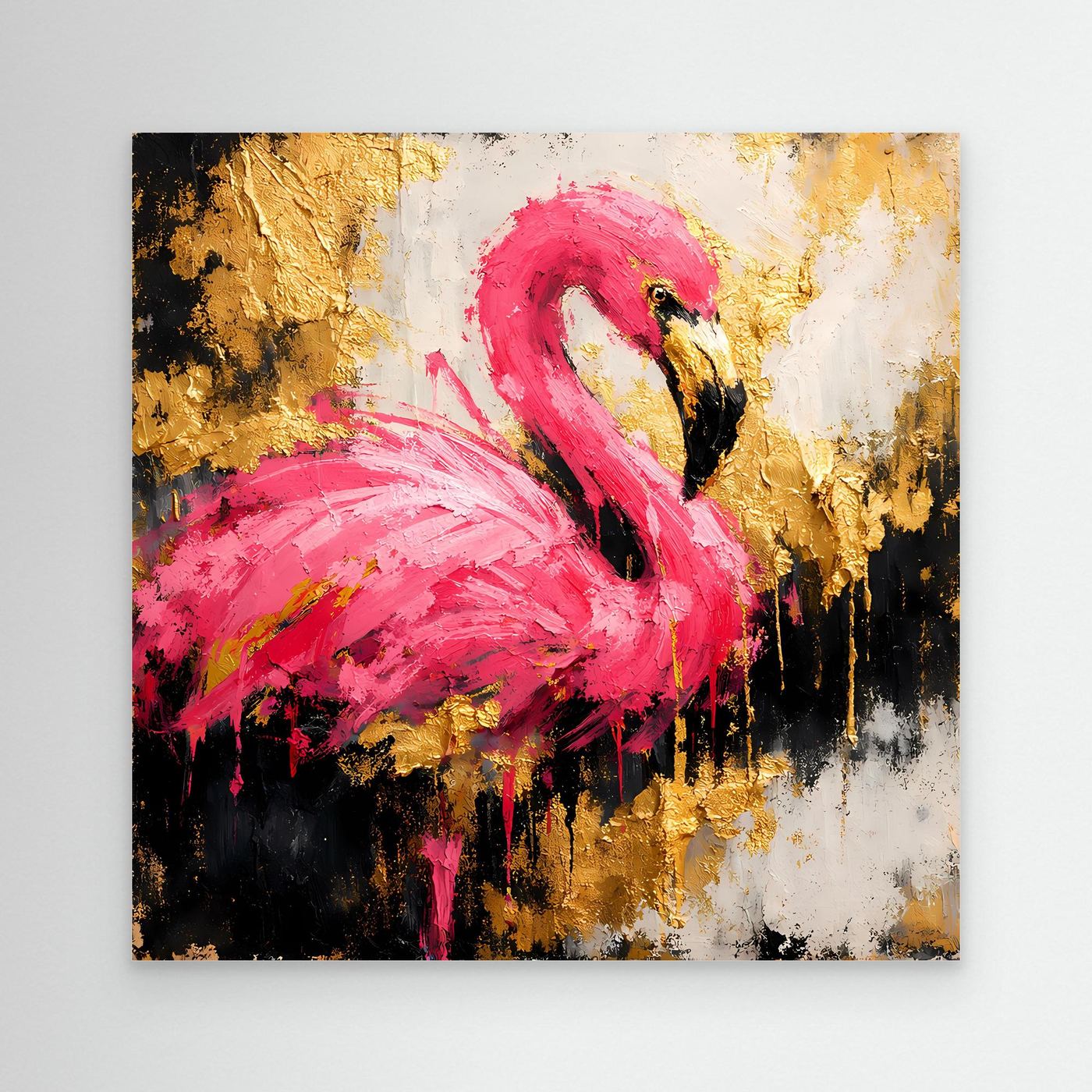Leinwand Eleganter Flamingo in Pink und Gold | Abstraktes Modernes Tier Wandbild