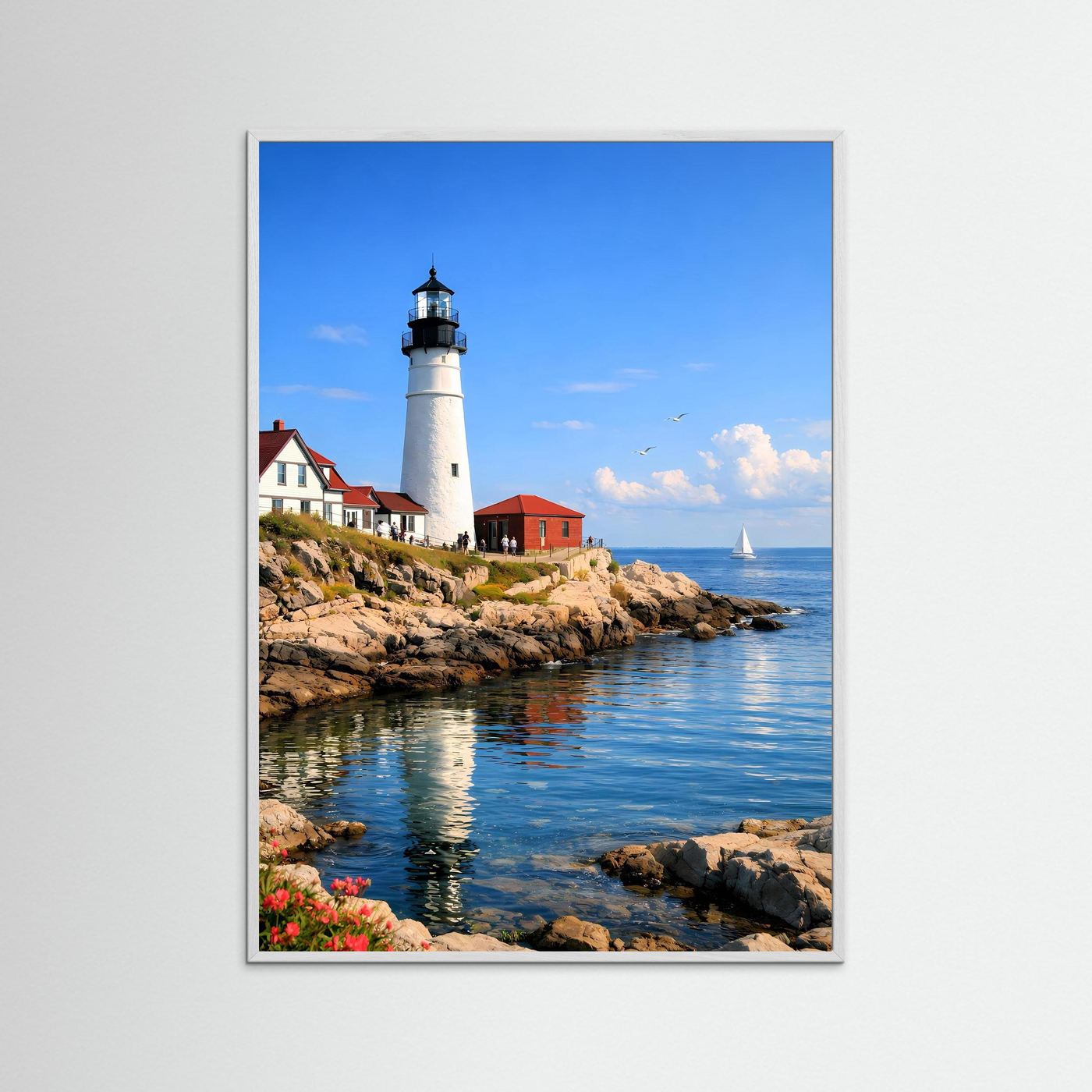 Poster Maritimer Leuchtturm an der Steilküste | Majestätisches Küsten Wandbild