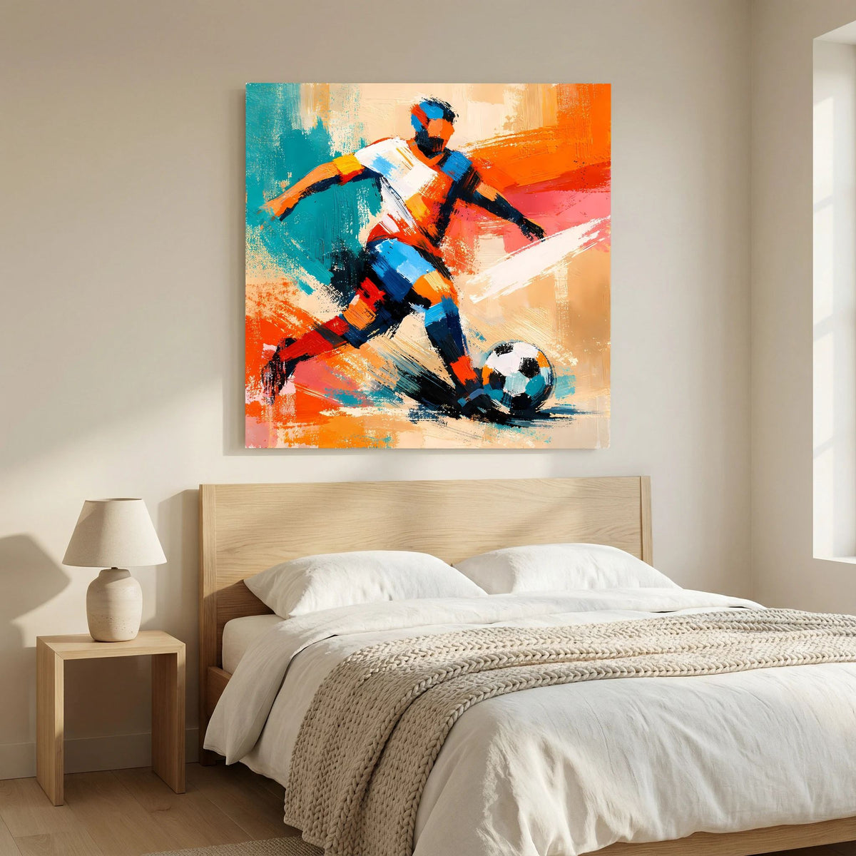 Leinwand Dynamischer Fußballspieler in Aktion | Abstraktes Sport & Fußball Wandbild