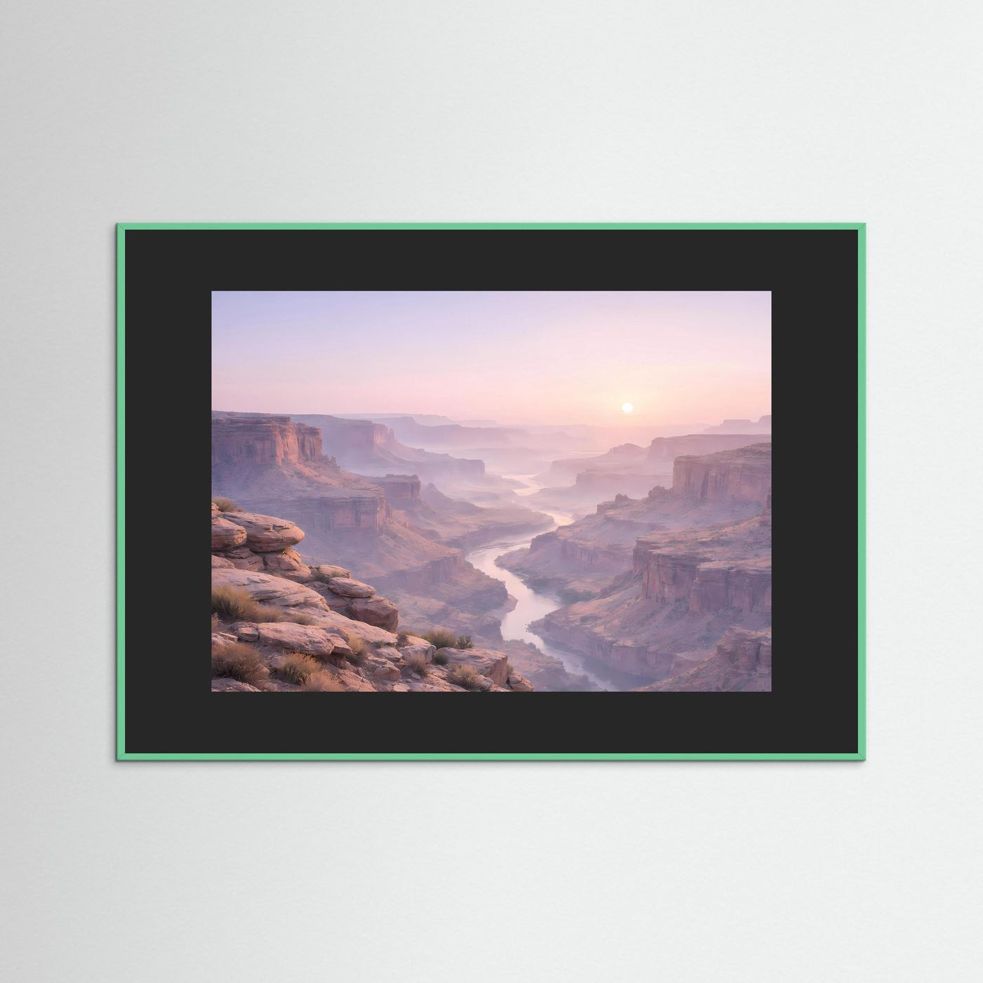 Canyon-Wandbild mit grünem Rahmen und Motiv im schwarzen Innenrand