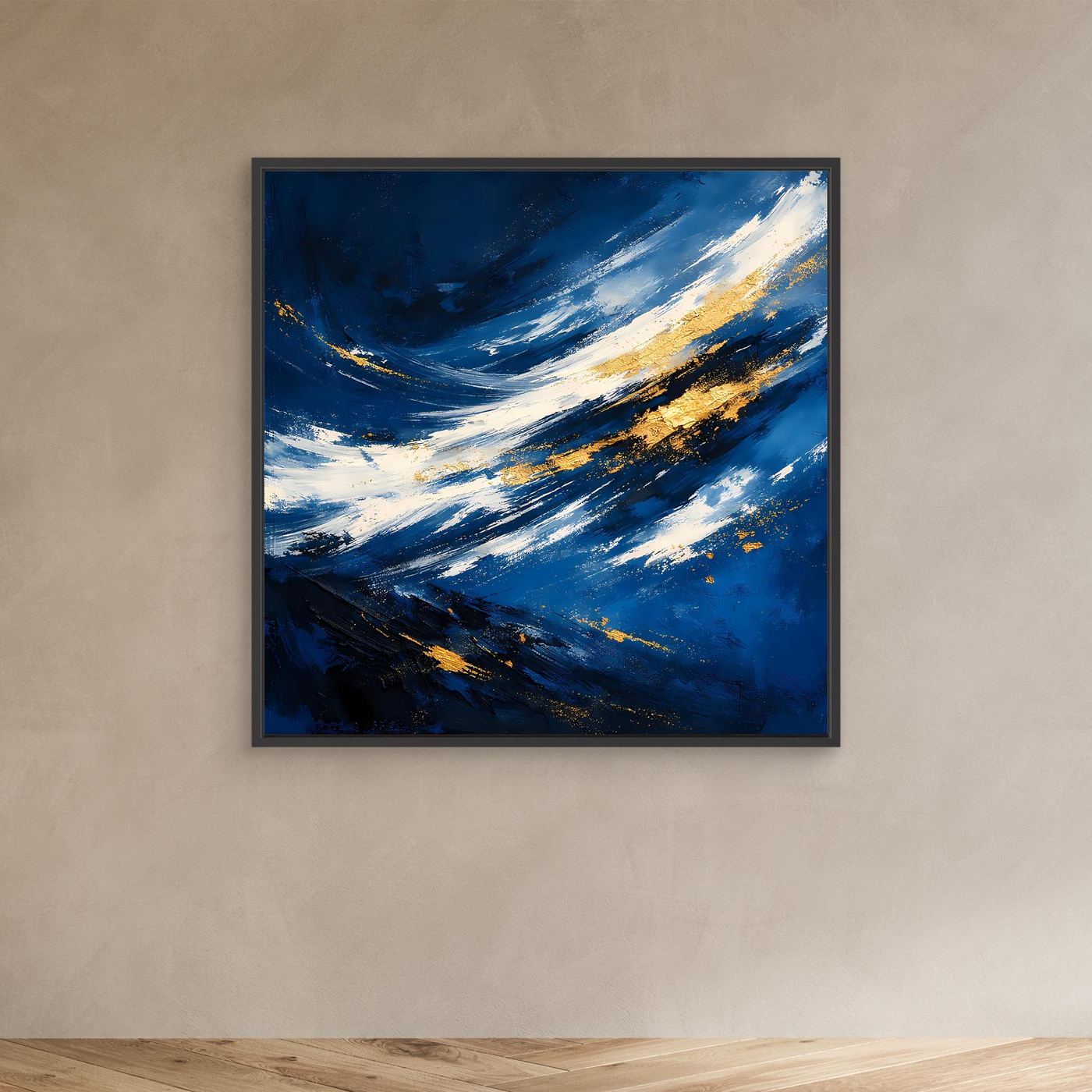 Leinwand Abstraktes Meeresgemälde in Dunkelblau und Gold | Modernes Ozean Wandbild