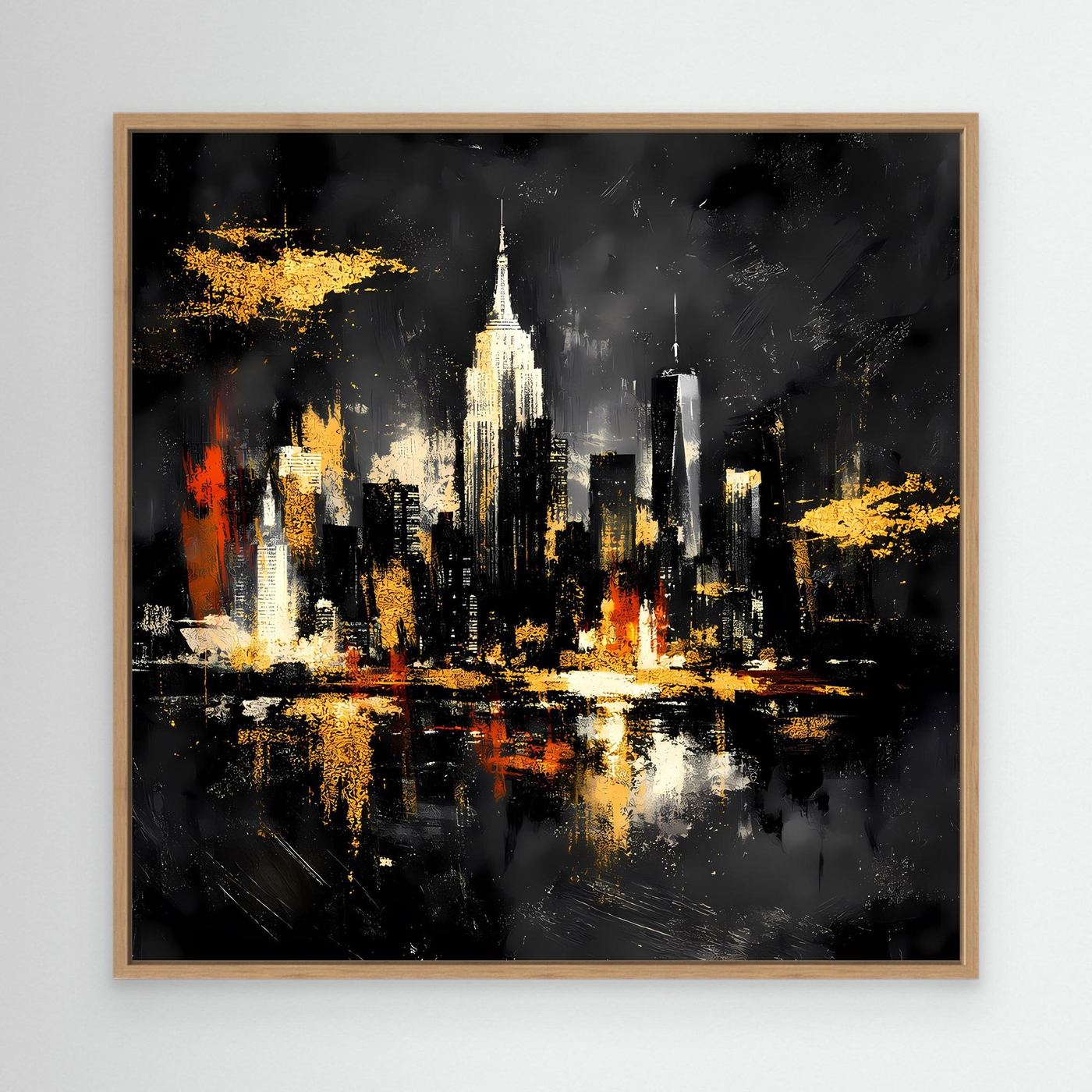 Leinwand Goldene New York Skyline bei Nacht | Abstraktes NYC Wandbild Modern