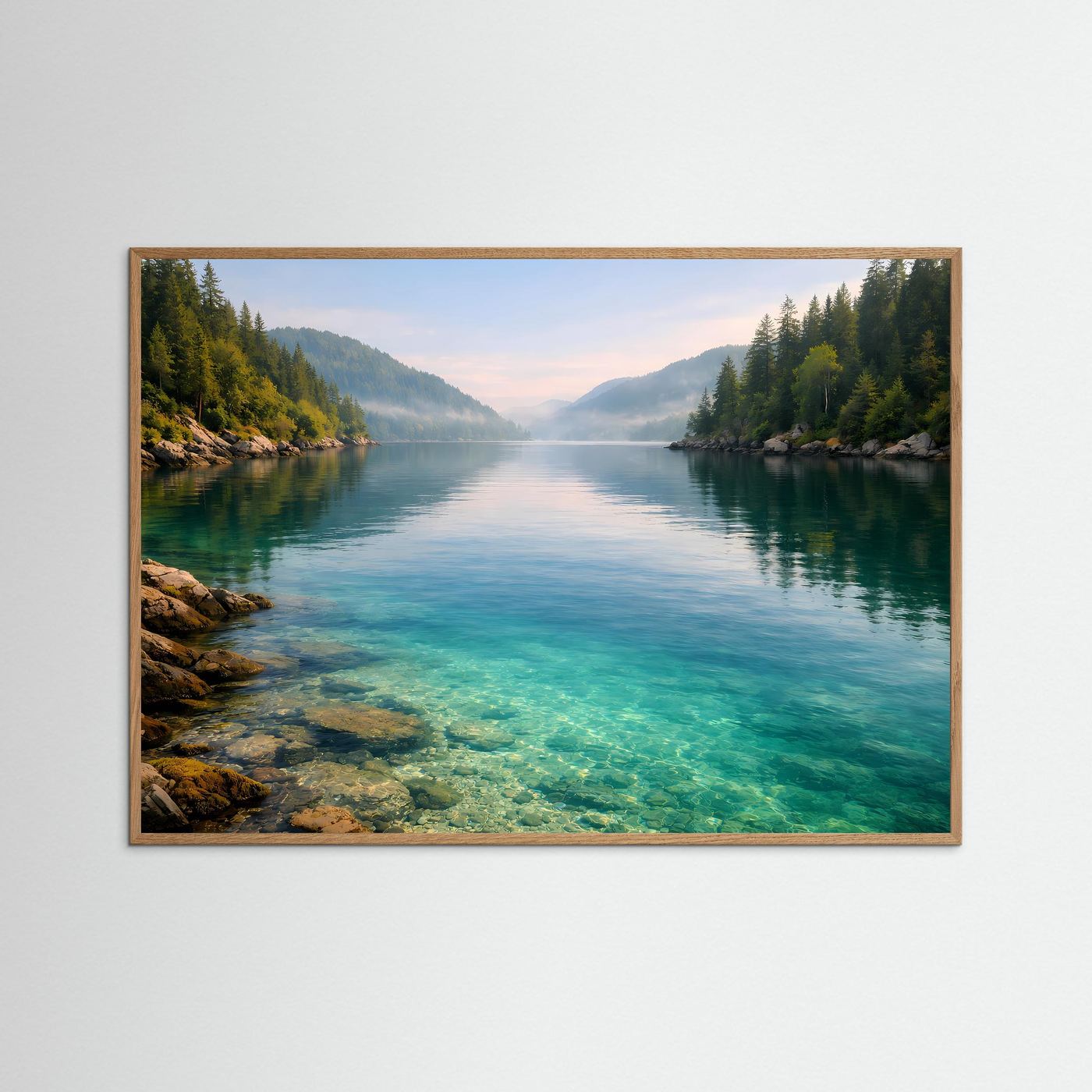 Kristallklarer Bergsee im Morgennebel | Natur & Landschafts-Poster Querformat