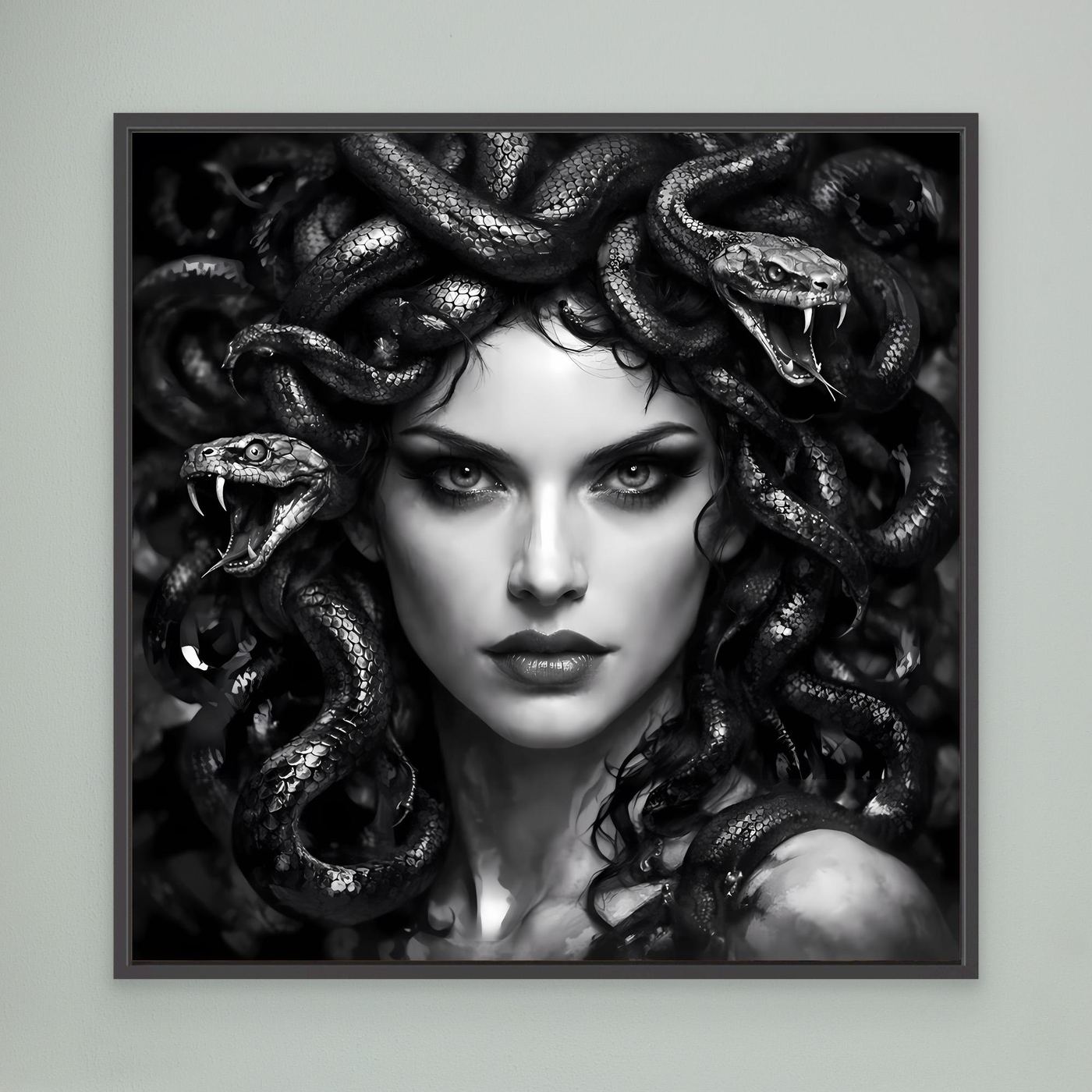 Leinwand Mystische Medusa im Schlangenkleid | Düsteres Mythologie Wandbild