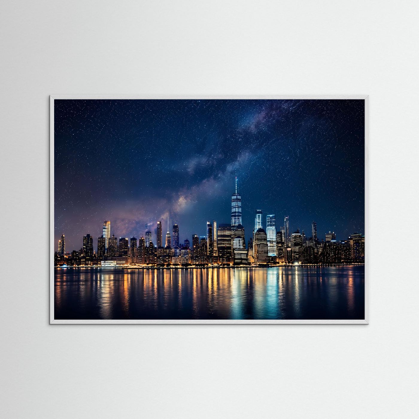 Majestätische Skyline von New York unter Sternenhimmel | Metropole & Milchstraße Poster Querformat
