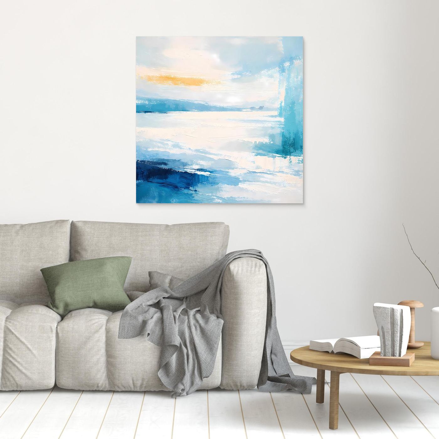 Leinwandbild mit maritimer Abstraktion, blaue Küstenlandschaft, ohne Rahmen