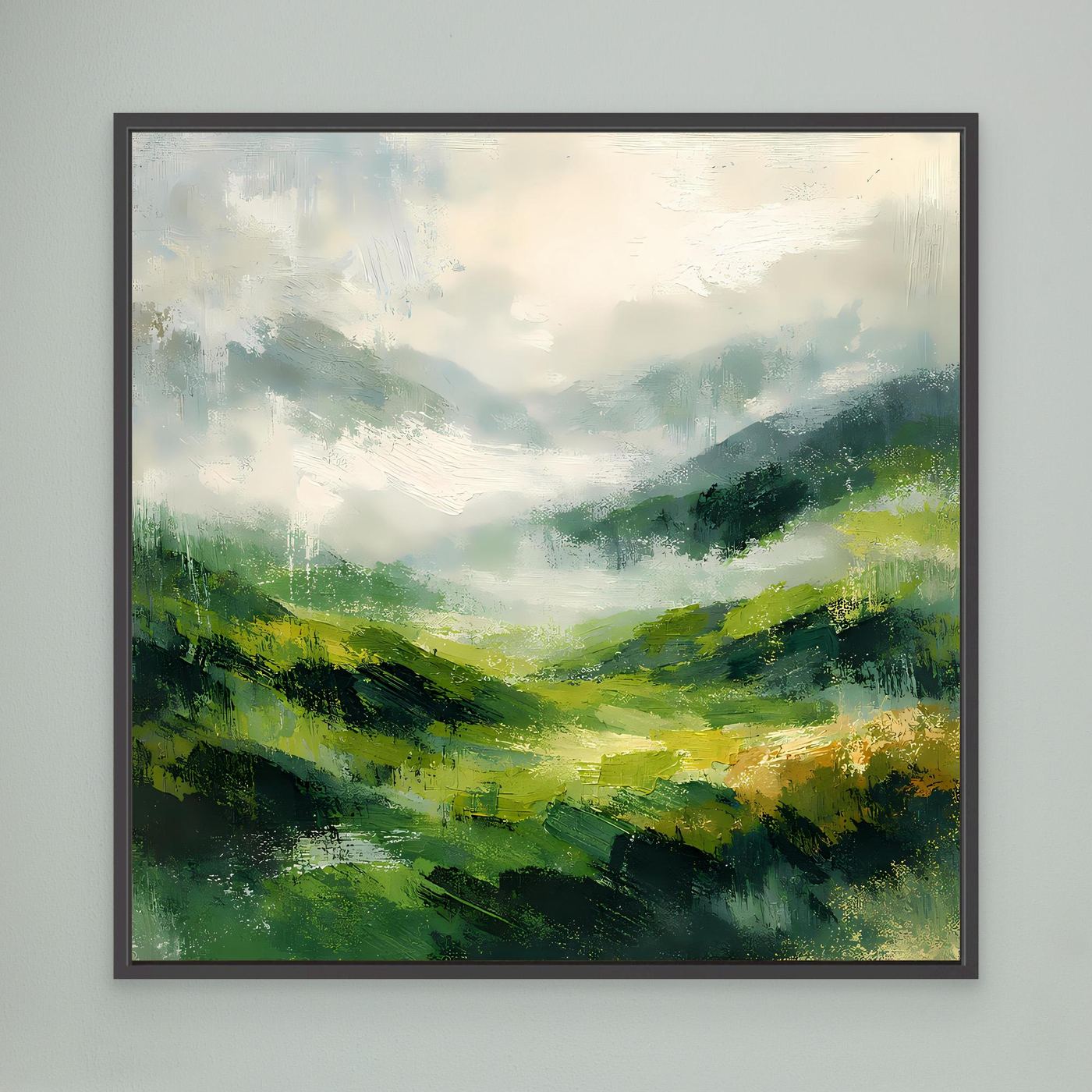 Leinwand Abstraktes Hügellandschaft Gemälde | Modernes Grünes Tal Wandbild Natur
