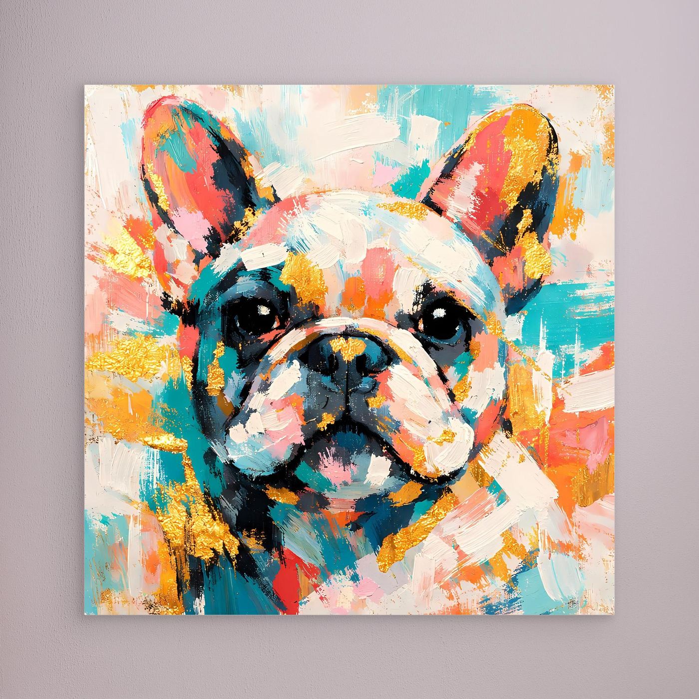 Leinwandbild: abstrakte Französische Bulldogge, bunte Farben, ohne Rahmen