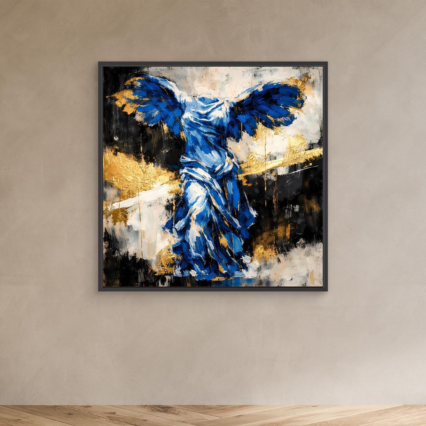 Leinwand Nike von Samothrake in Blau | Abstraktes Skulpturen Wandbild Gold