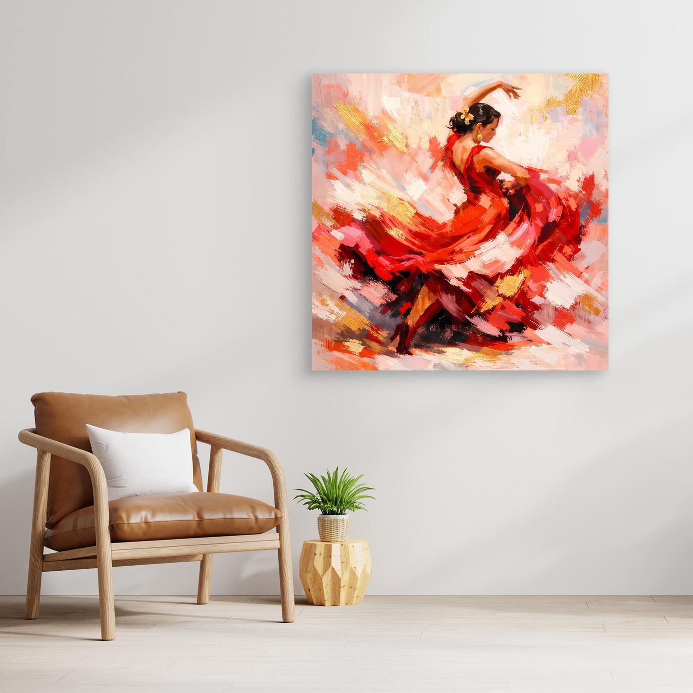 Leinwandbild Flamenco-Tänzerin, abstrakt in Rot und Schwarz, ohne Rahmen