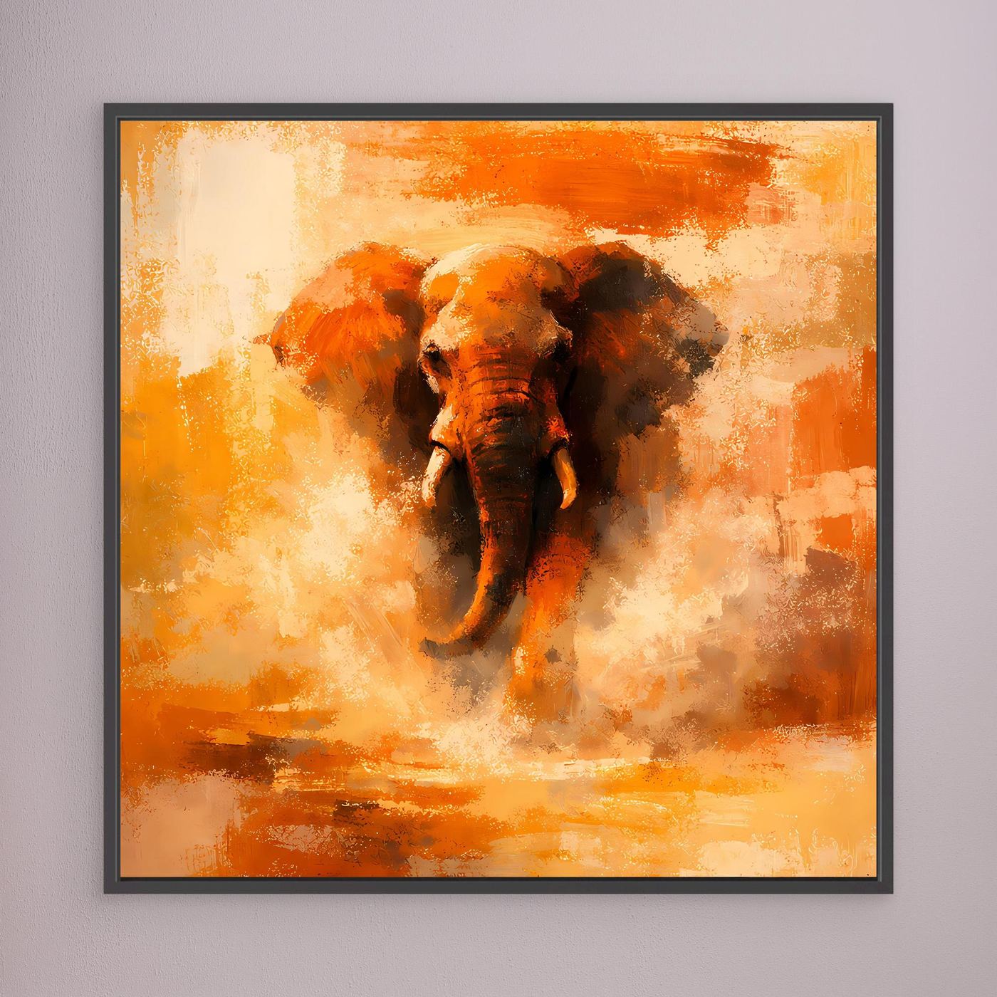 Leinwand Abstraktes Elefanten Gemälde | Modernes Kraftvolles Tier Wandbild Orange Ocker