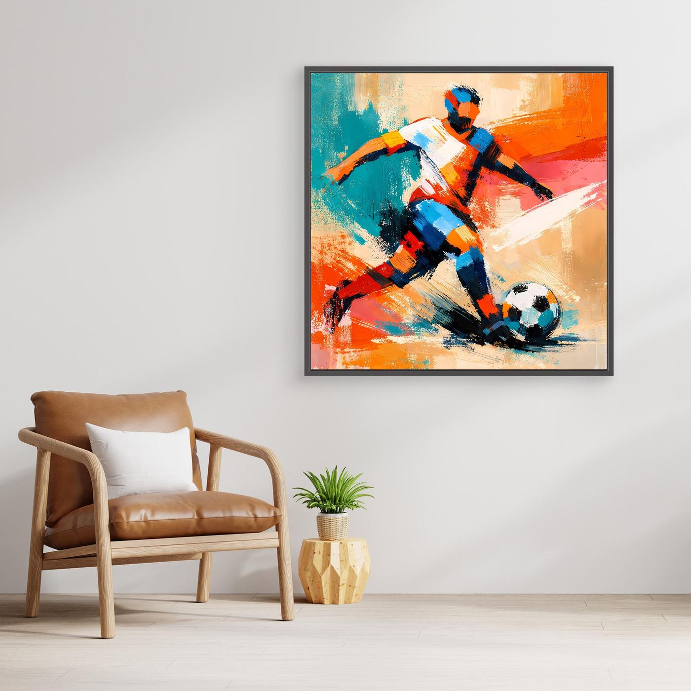 Leinwand Dynamischer Fußballspieler in Aktion | Abstraktes Sport & Fußball Wandbild