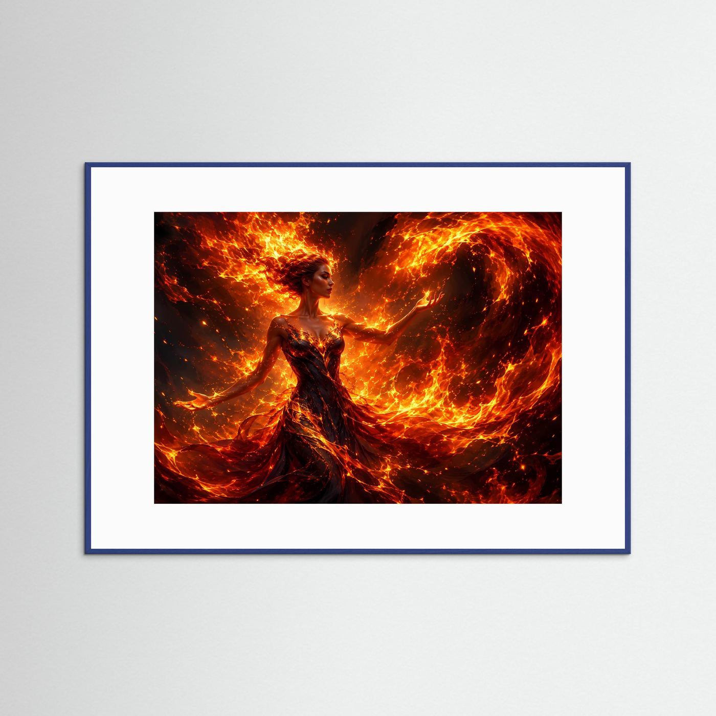 Feuerfrau Poster | Magische Flammenfrau | Element Feuer | Fantasy Wandbild | Moderne Leinwand | Kraftvolle Wall Art