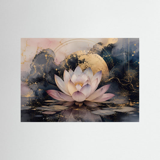 Wandkunst mit Lotusblüte in Rosé und Gold, ohne Rahmen