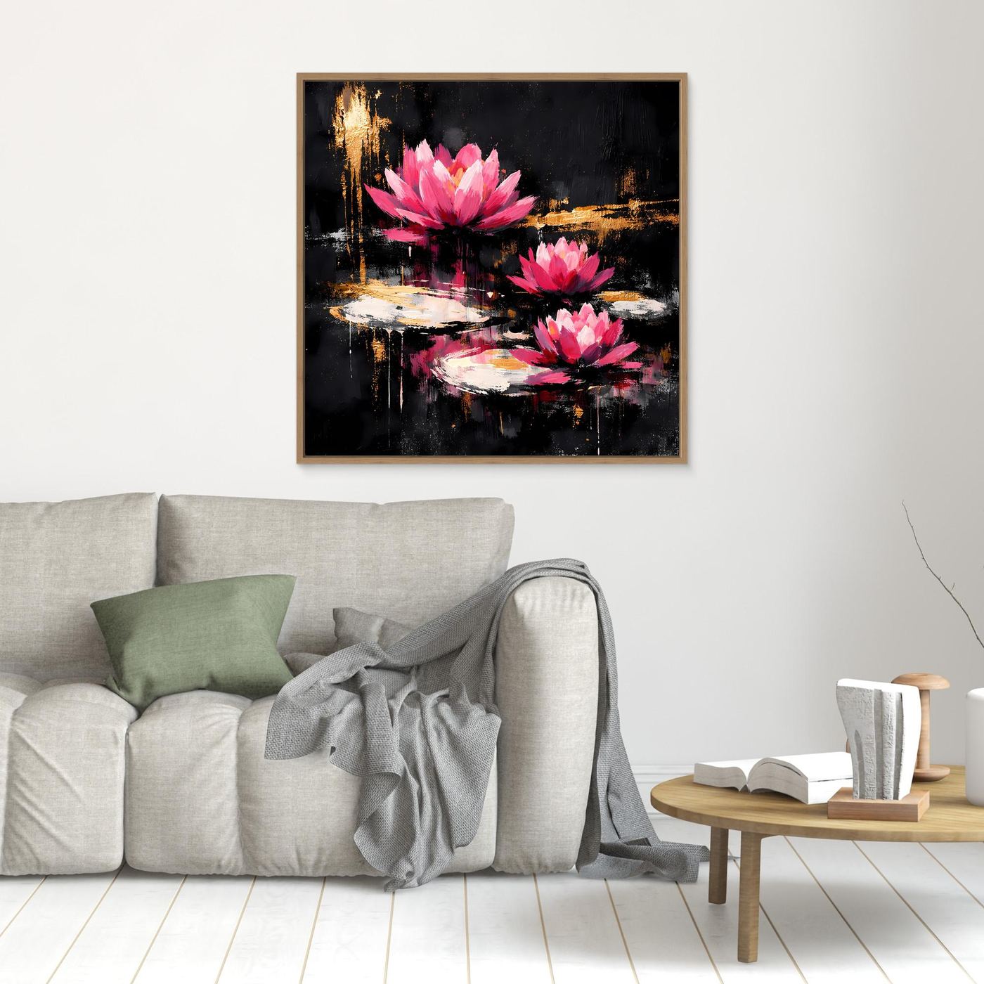 Leinwand Magische Lotusblüten auf dem Wasser | Modernes Abstraktes Seerosen Wandbild