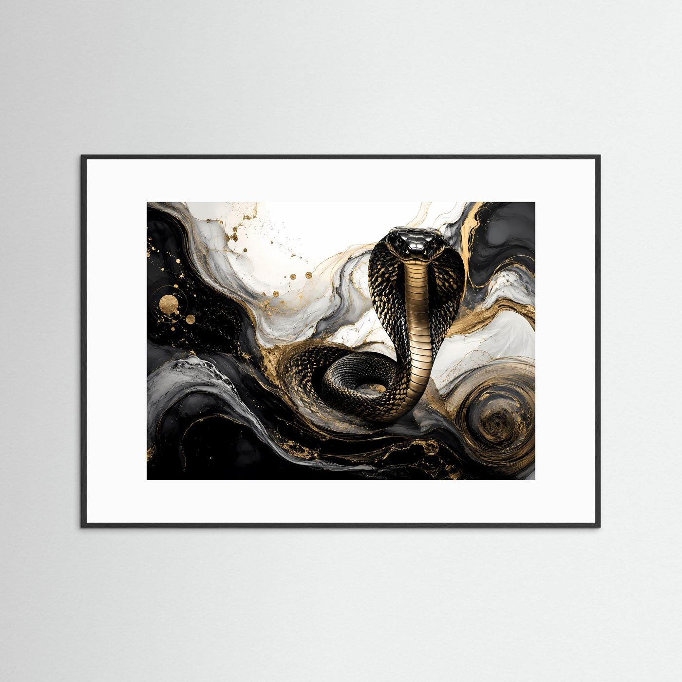 Elegante Kobra in Gold & Schwarz | Moderne abstrakte Tierkunst Poster
