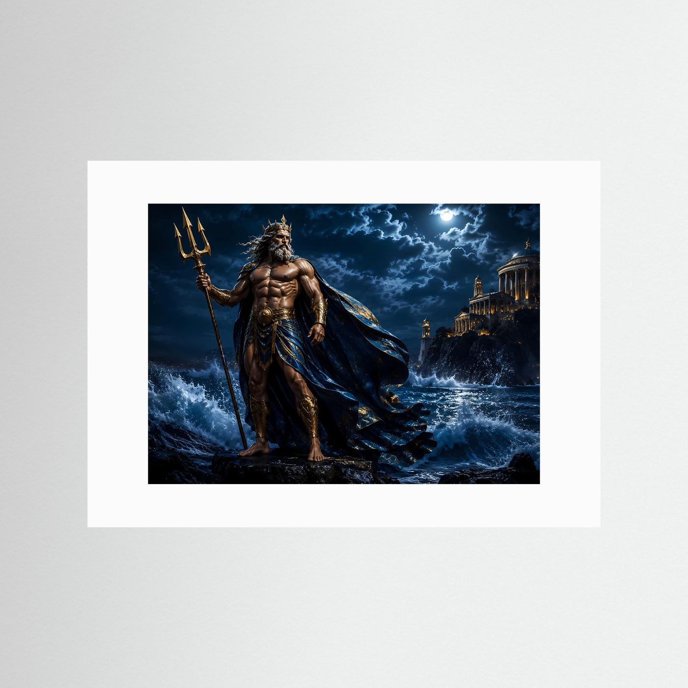 Majestätischer Poseidon mit Dreizack | Griechische Mythologie & Ozean Poster Querformat