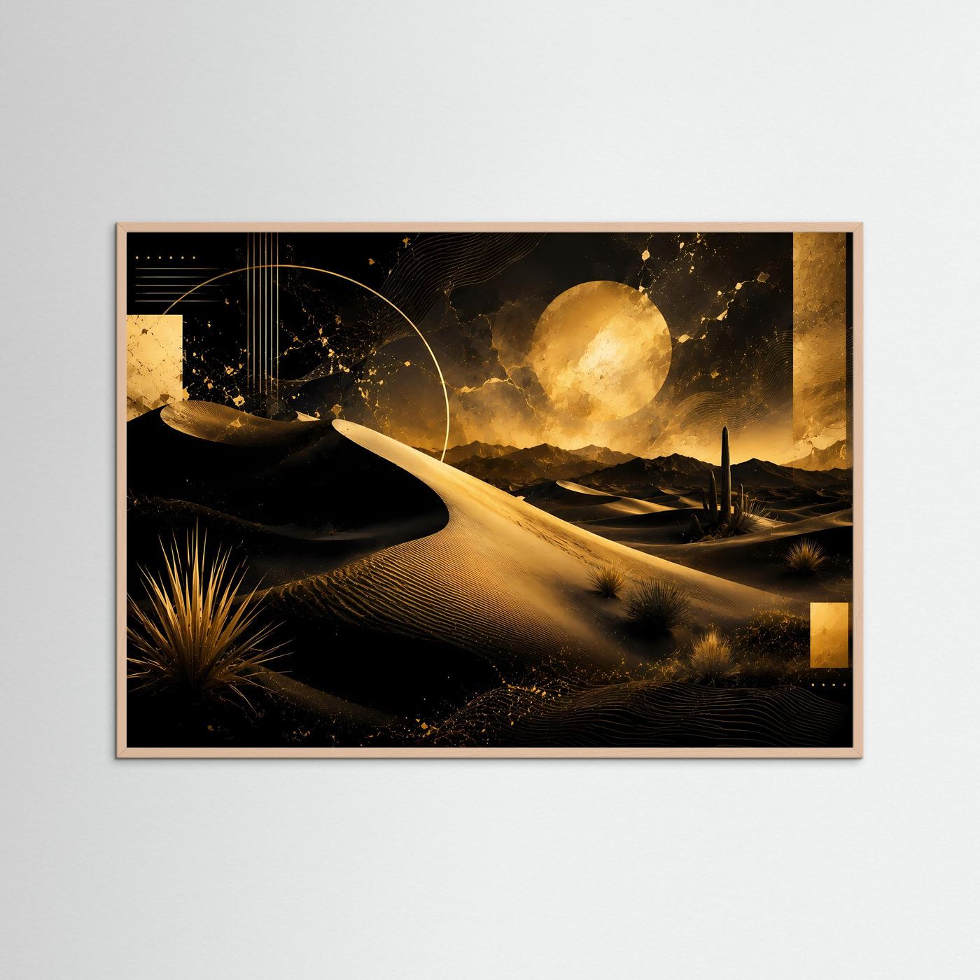 Wüste Poster Querformat | Goldene Dünen bei Nacht & abstrakte Wüstenkunst