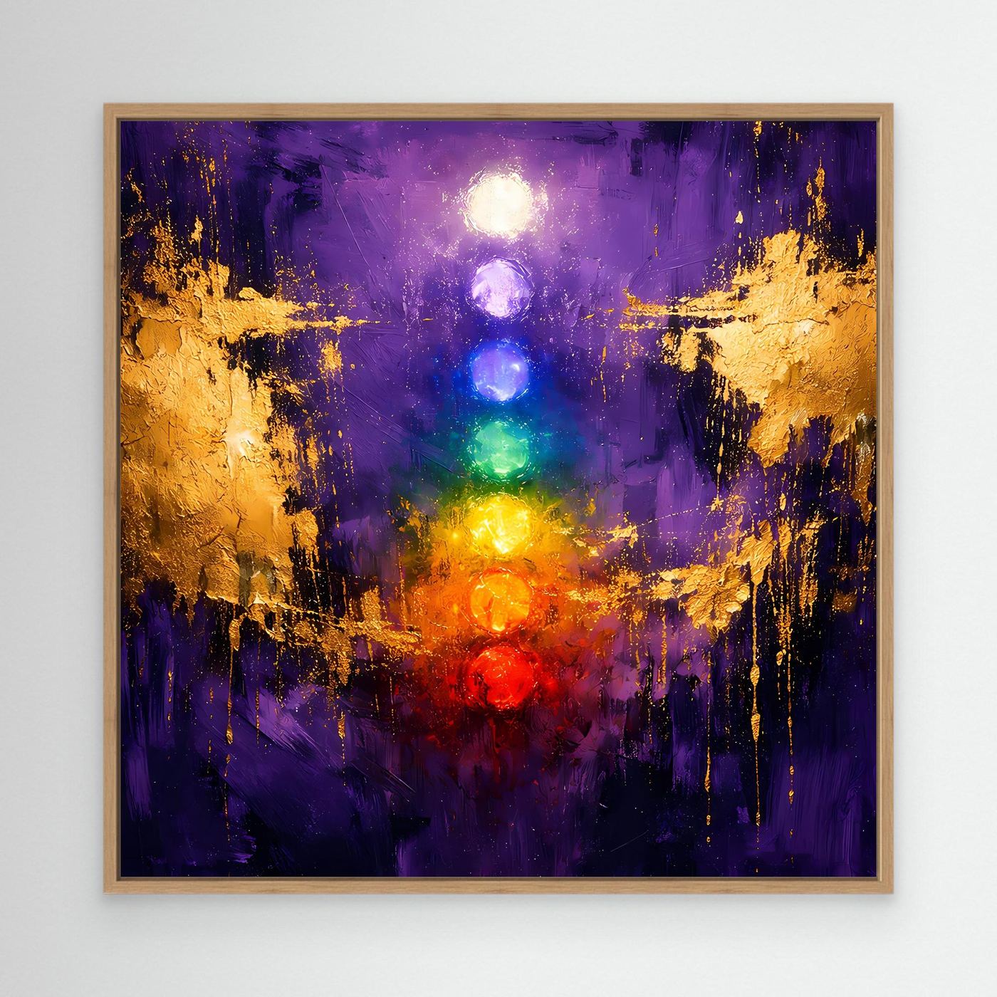 Leinwand Sieben Chakren auf tiefem Violett | Modernes Spirituelles Yoga Wandbild