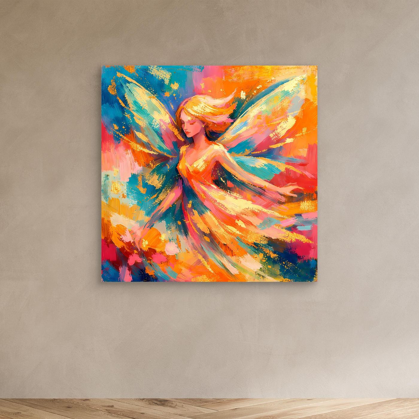 Unge﻿rahmtes Leinwandbild der Fee: abstrakte Flügel in Blau, Orange, Pink