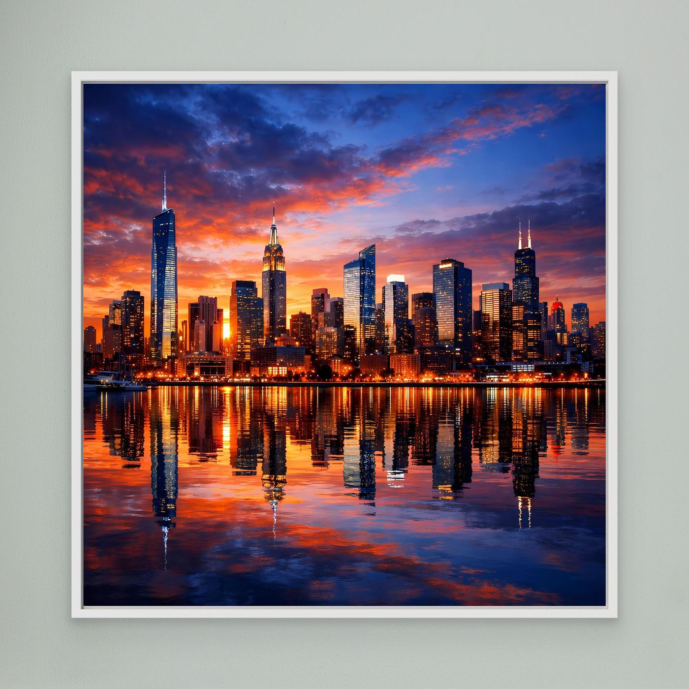 Leinwand Atemberaubende City Skyline im Abendrot | Urbanes New York Stil Wandbild