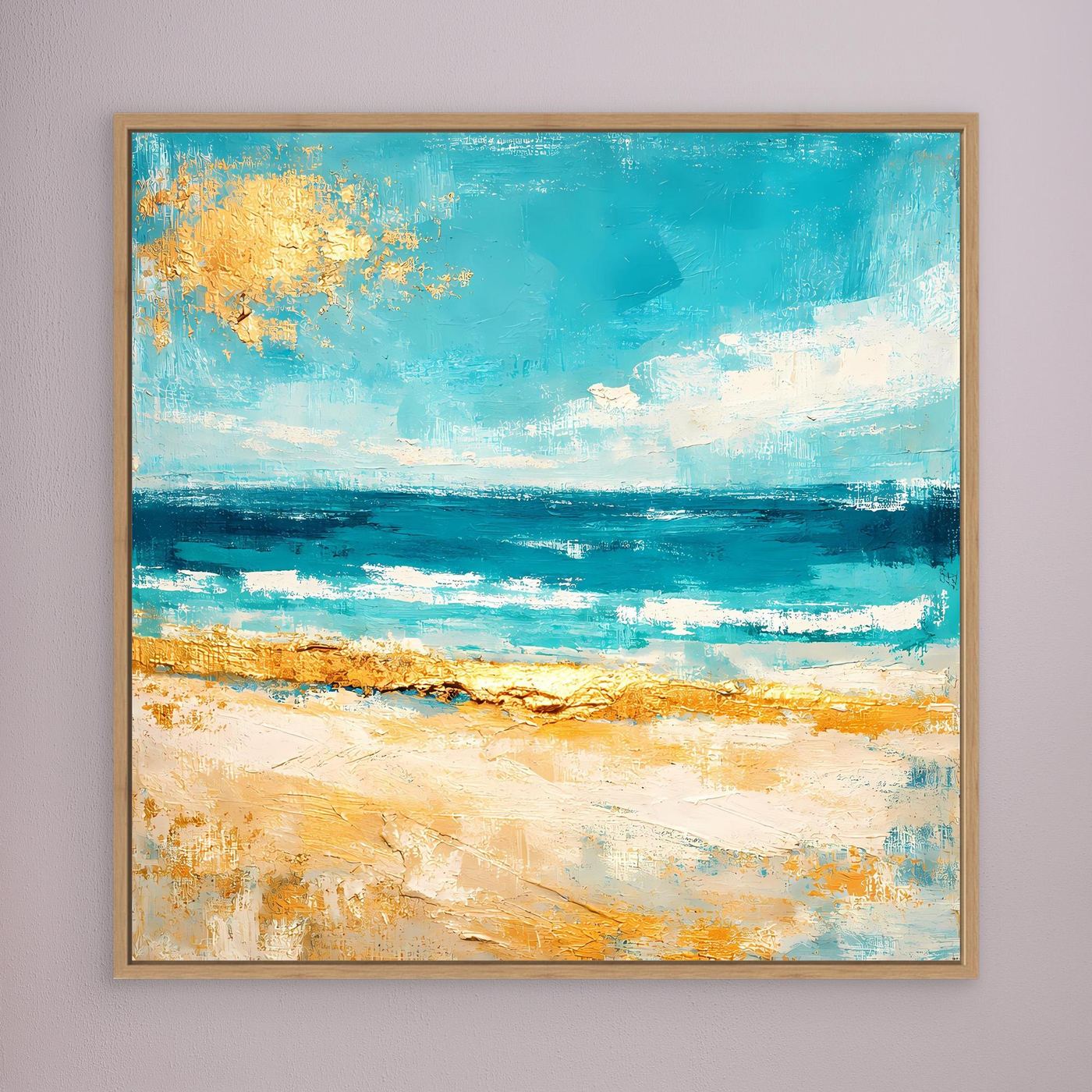 Leinwand Karibischer Traumstrand in Türkis | Abstraktes Meer Wandbild Gold