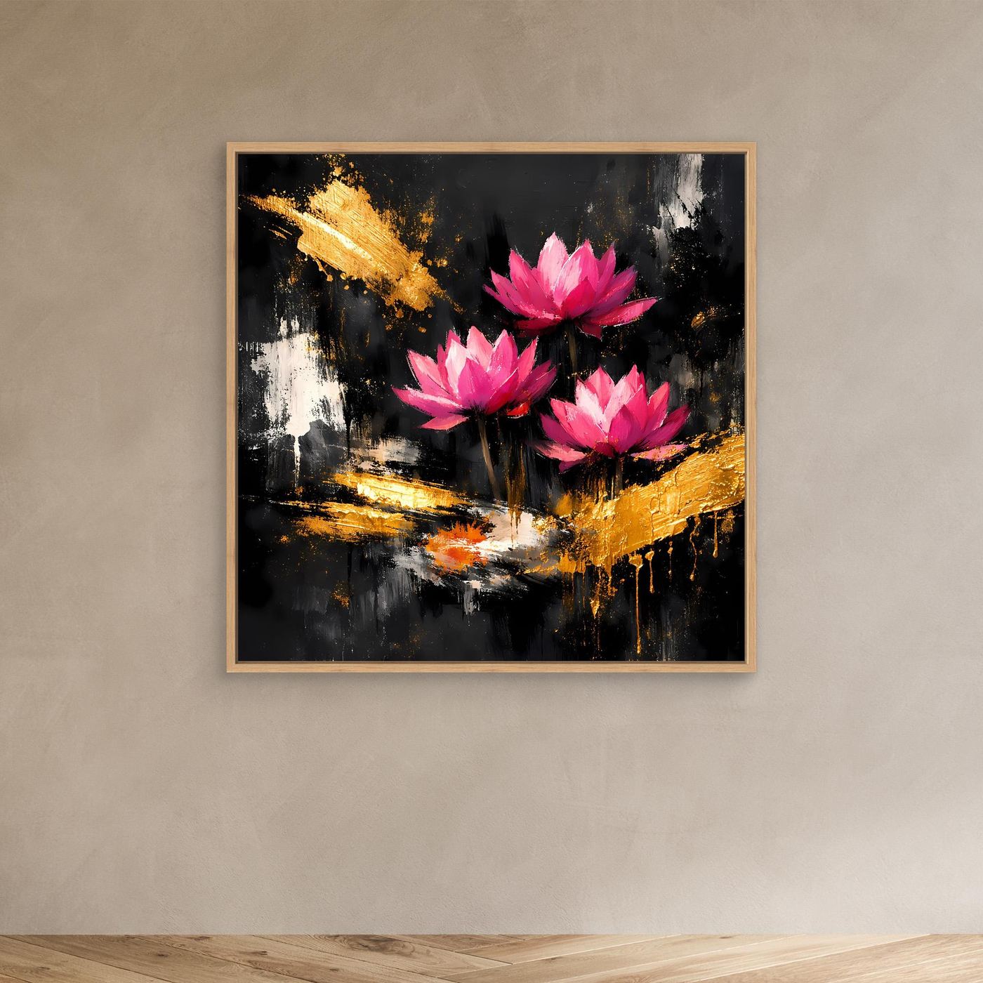 Leinwand Prachtvolle Lotusblüten in Pink und Gold | Modernes Abstraktes Blumen Wandbild