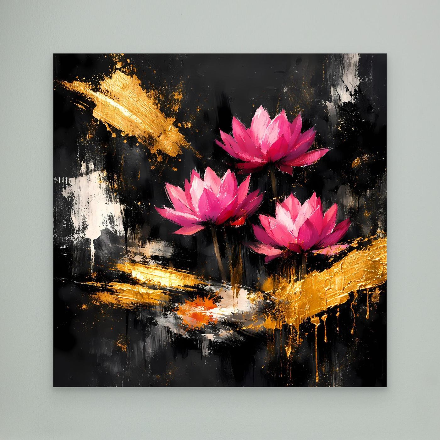 Leinwand Prachtvolle Lotusblüten in Pink und Gold | Modernes Abstraktes Blumen Wandbild