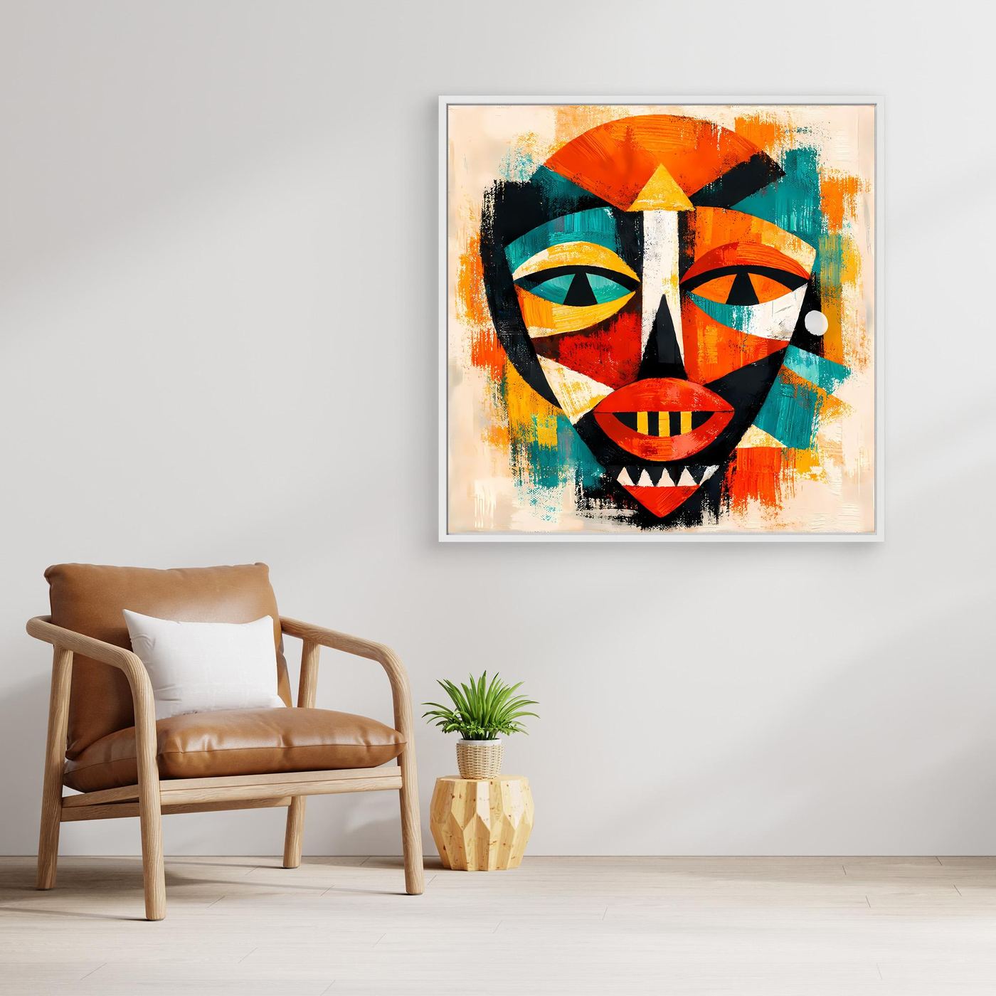 Leinwand Abstrakte Afrikanische Maske | Kubistisches Modern Art Wandbild