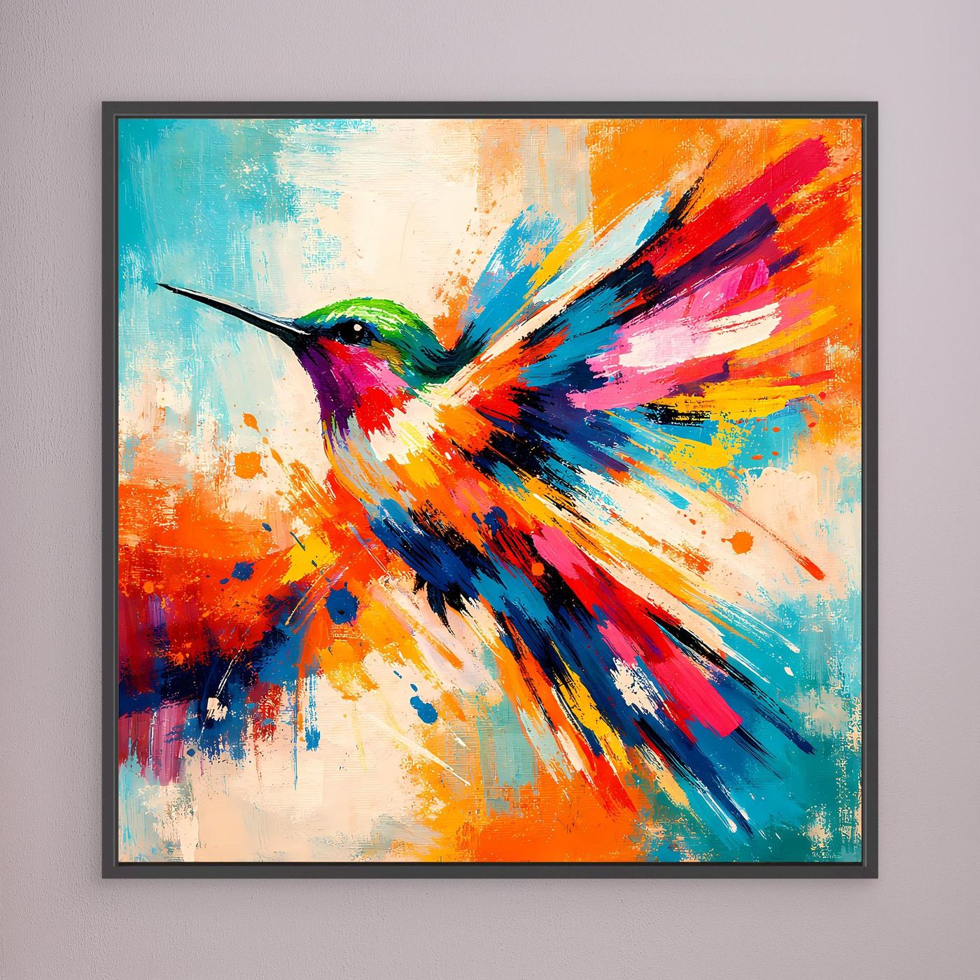 Premium Leinwand Kolibri Farbexplosion | Abstraktes Wandbild Modernes Vogel Poster