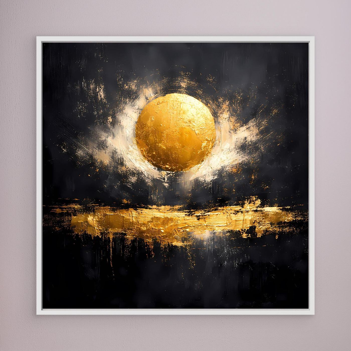 Leinwand Abstrakter Goldener Vollmond | Modernes Kosmisches Wandbild