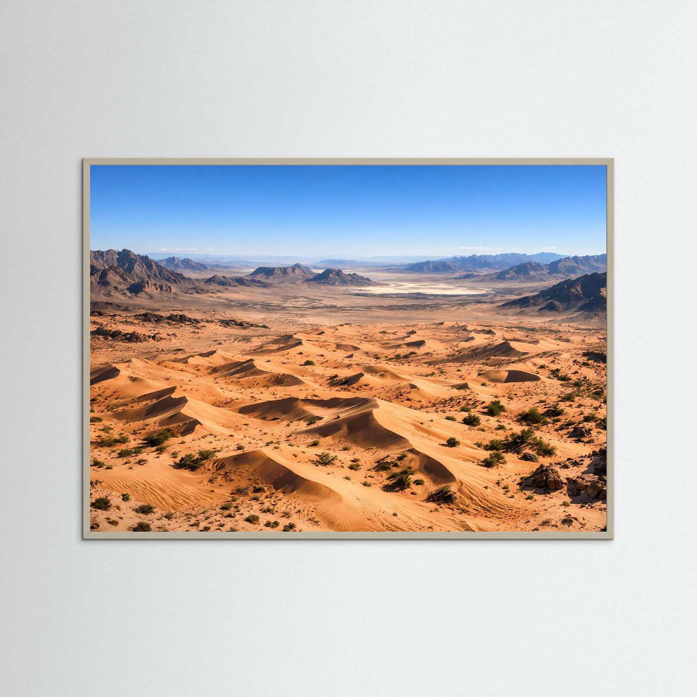 Weite Wüstenlandschaft unter blauem Himmel | Sanddünen & Wüste Panorama Poster Querformat