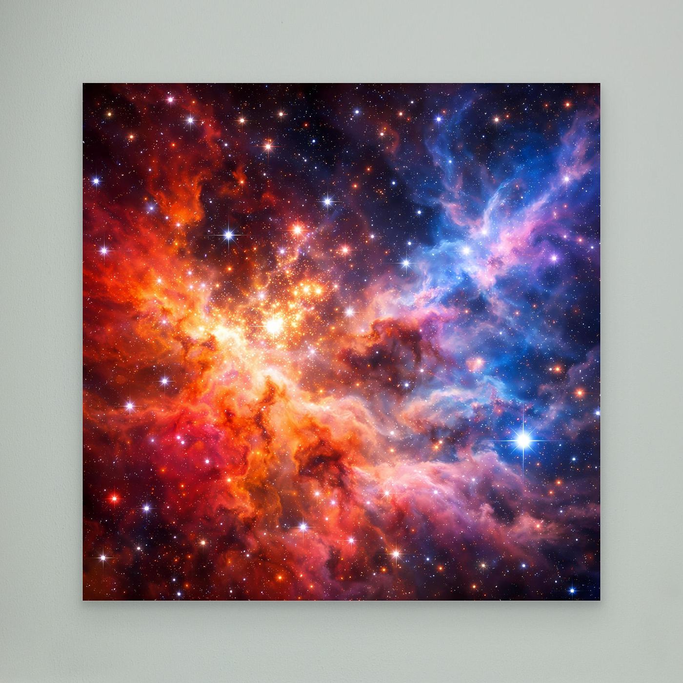 Leinwandbild mit buntem kosmischem Nebel und Sternen, rechteckig, ohne Rahmen, Nahansicht