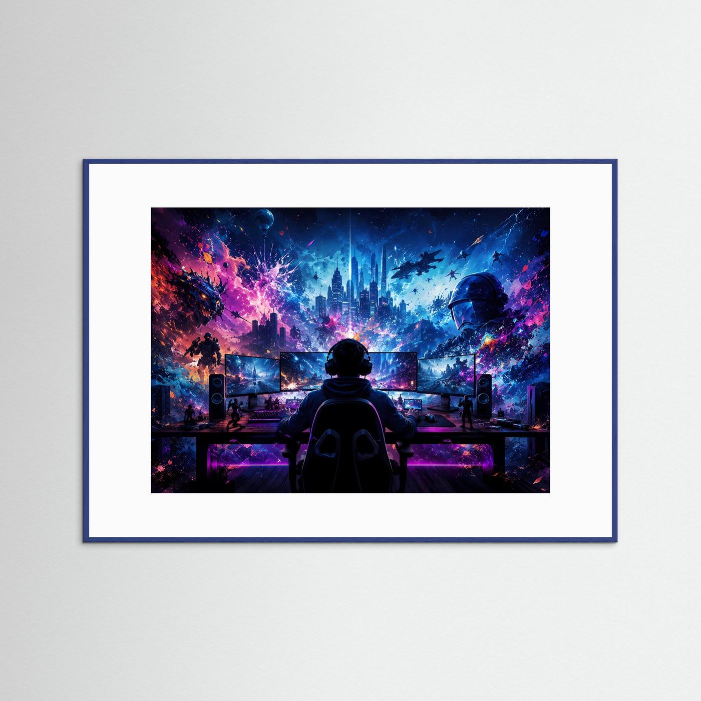 Gaming World Neon Blau & Pink | Futuristische Gamer Wandkunst