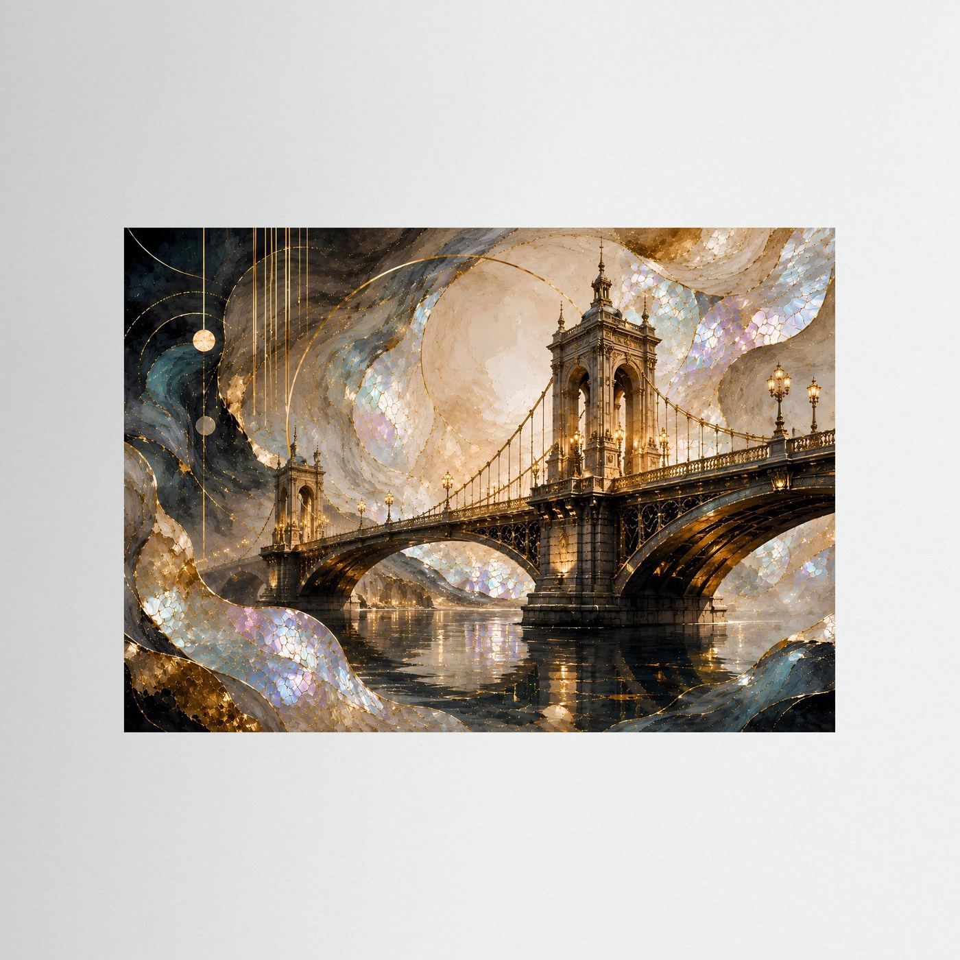 Majestätische Brücke in Gold & Perlmutt | Abstrakte Architektur Kunst