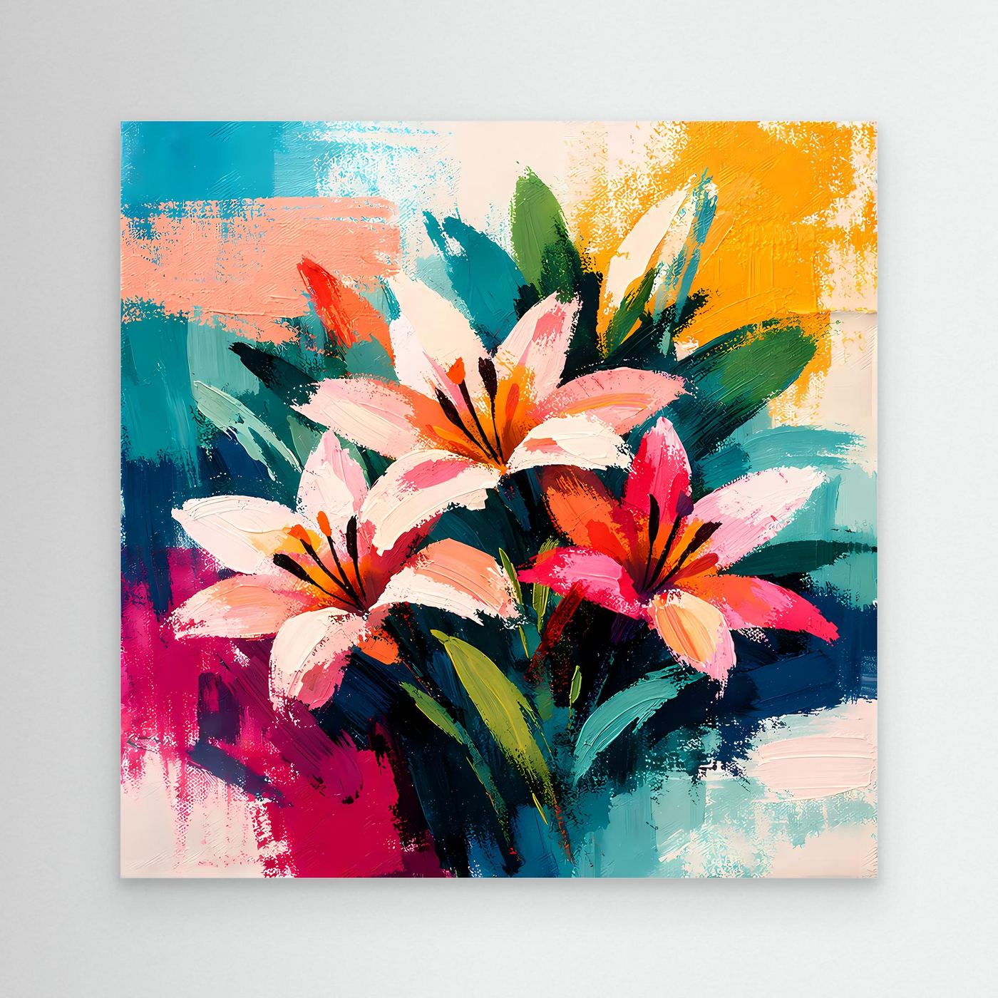 Abstract lily canvas wall art with colorful brushstroke flowers