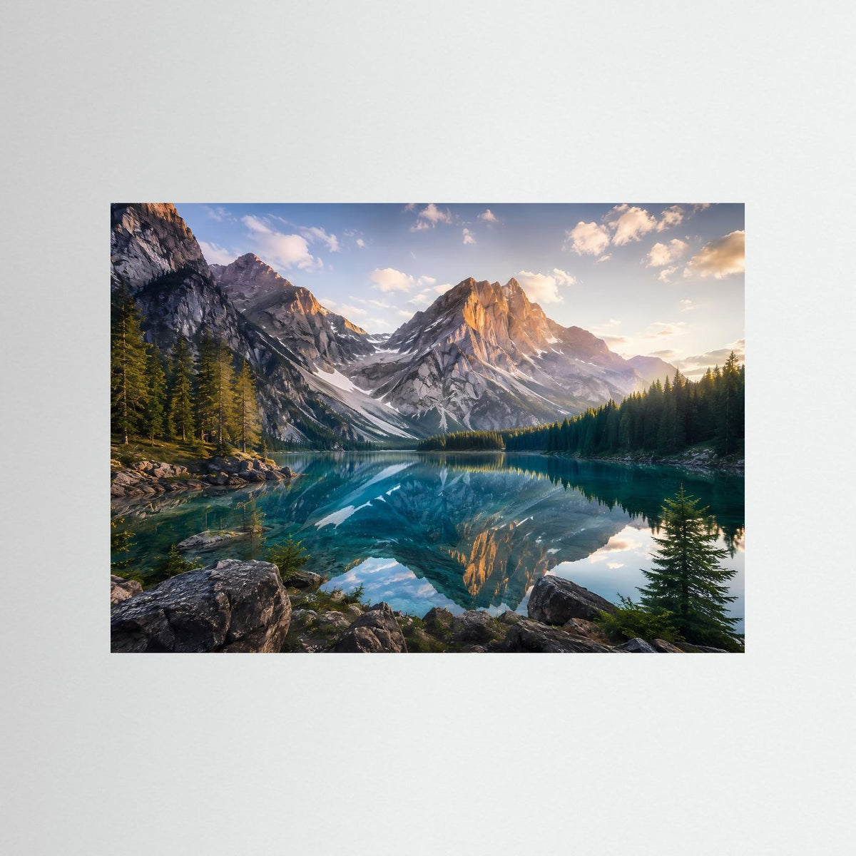 Bergsee-Poster im Querformat mit Spiegelung von Bergpanorama und türkisfarbenem See