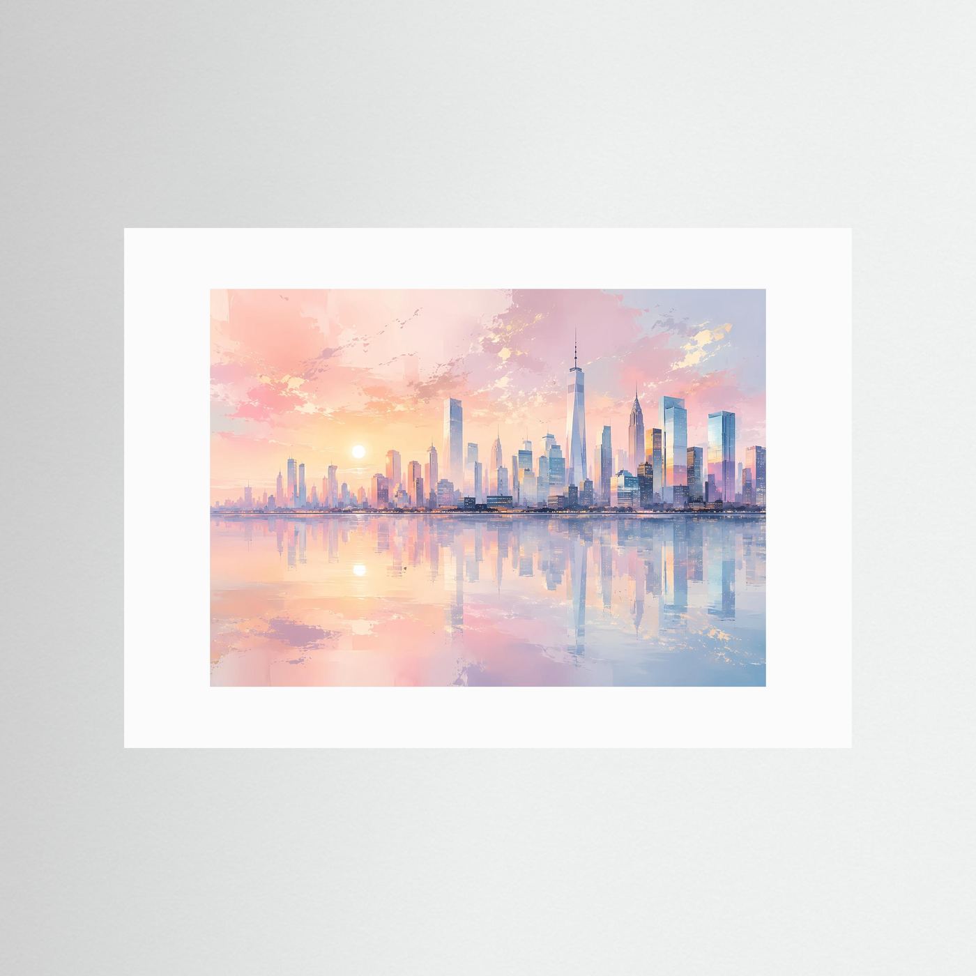Pastell Skyline bei Sonnenuntergang | Moderne City Art in Rosa & Blau