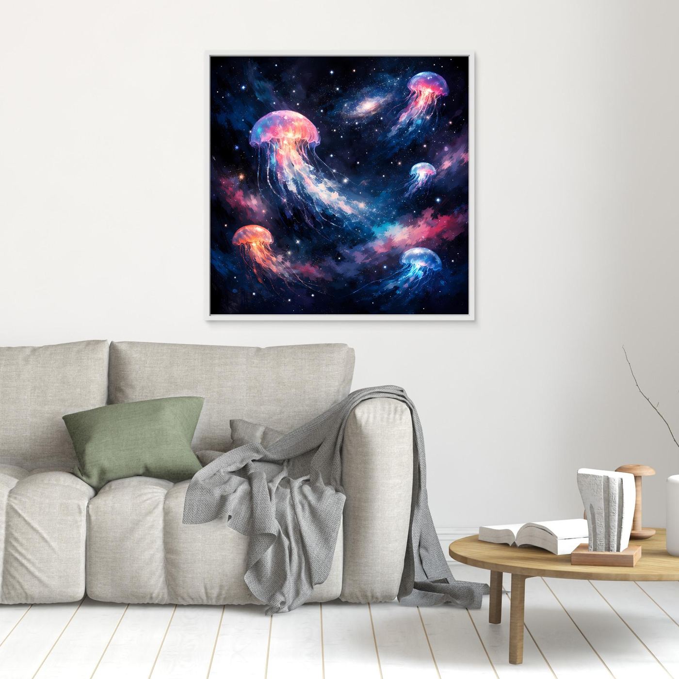 Leinwand Leuchtende Qualle im Tiefsee-Leuchten | Abstraktes Maritimes Wandbild