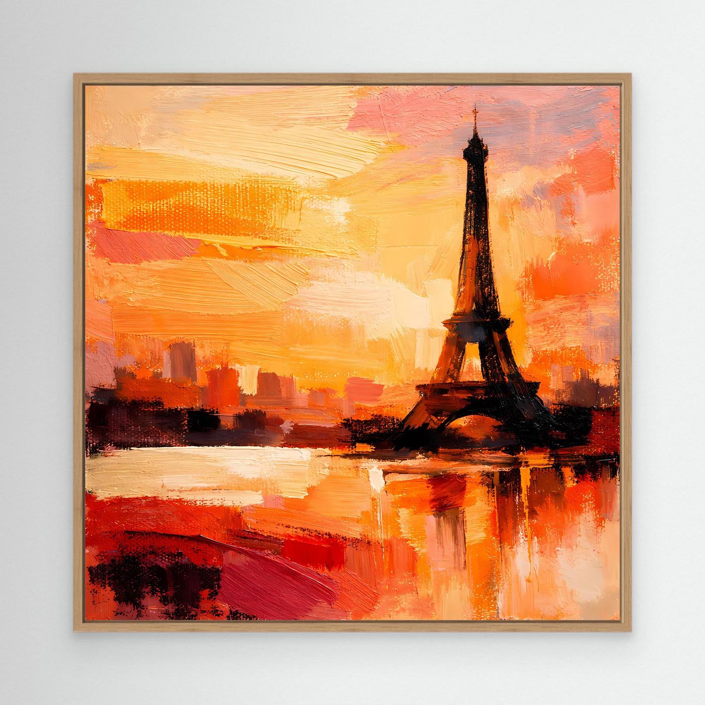 Leinwand Abstraktes Eiffelturm Paris Gemälde | Modernes Romantisches Wandbild Sonnenuntergang