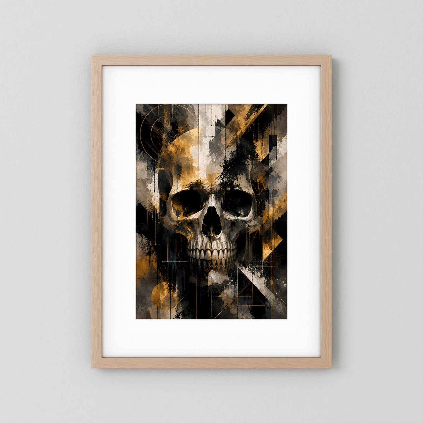 Totenkopf in Schwarz & Gold | Abstrakte Skull Kunst | Poster Hochformat