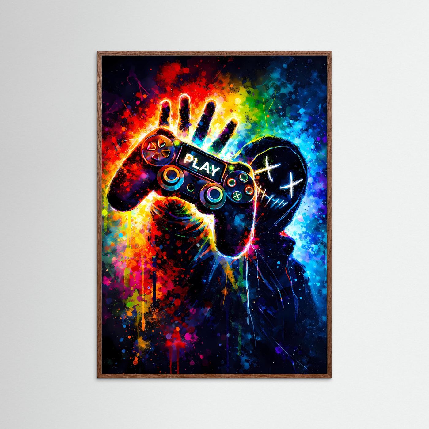 Next Level Gaming | Abstraktes Gaming Poster mit Controller & Neon-Graffiti | Modernes Kunstposter Hochformat