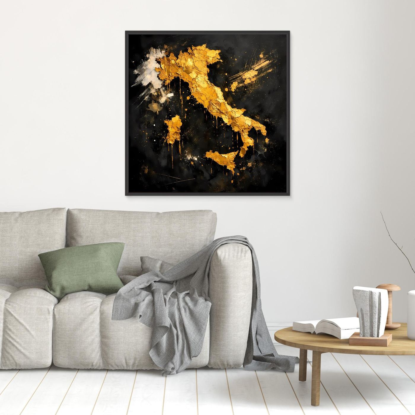 Leinwand Elegante Italienkarte in Gold & Schwarz | Modernes Abstraktes Wandbild