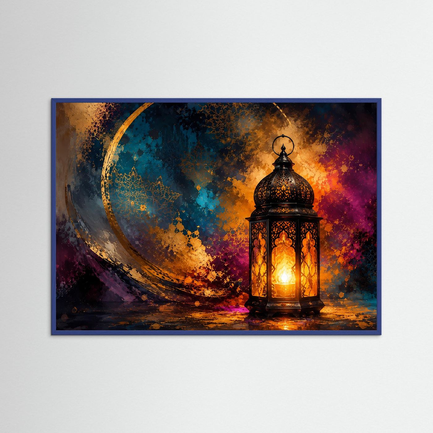 Orientalische Laterne Poster | Goldene Mondkunst | Abstrakte Boho Wandkunst | Mystisches Licht | Moderne Fine Art | Elegantes Wandbild