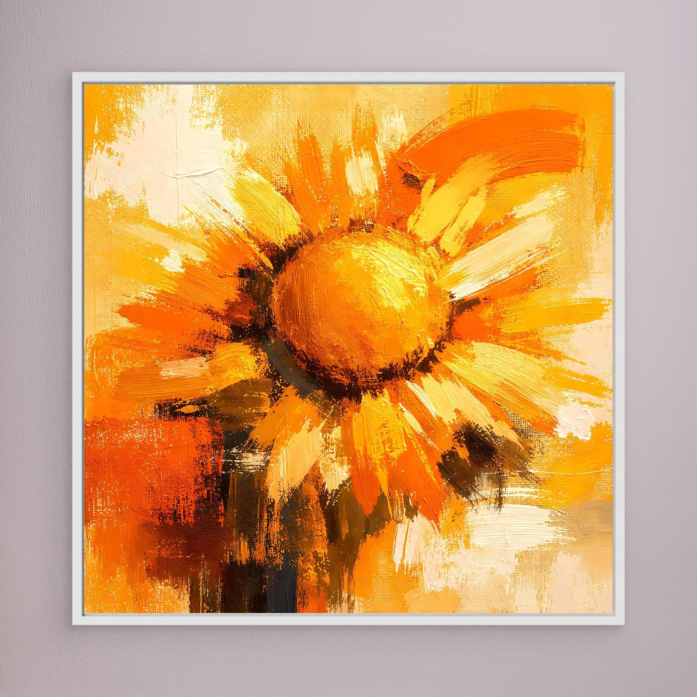 Leinwand Abstraktes Sonnenblumen Gemälde | Modernes Florales Wandbild Gelb Orange