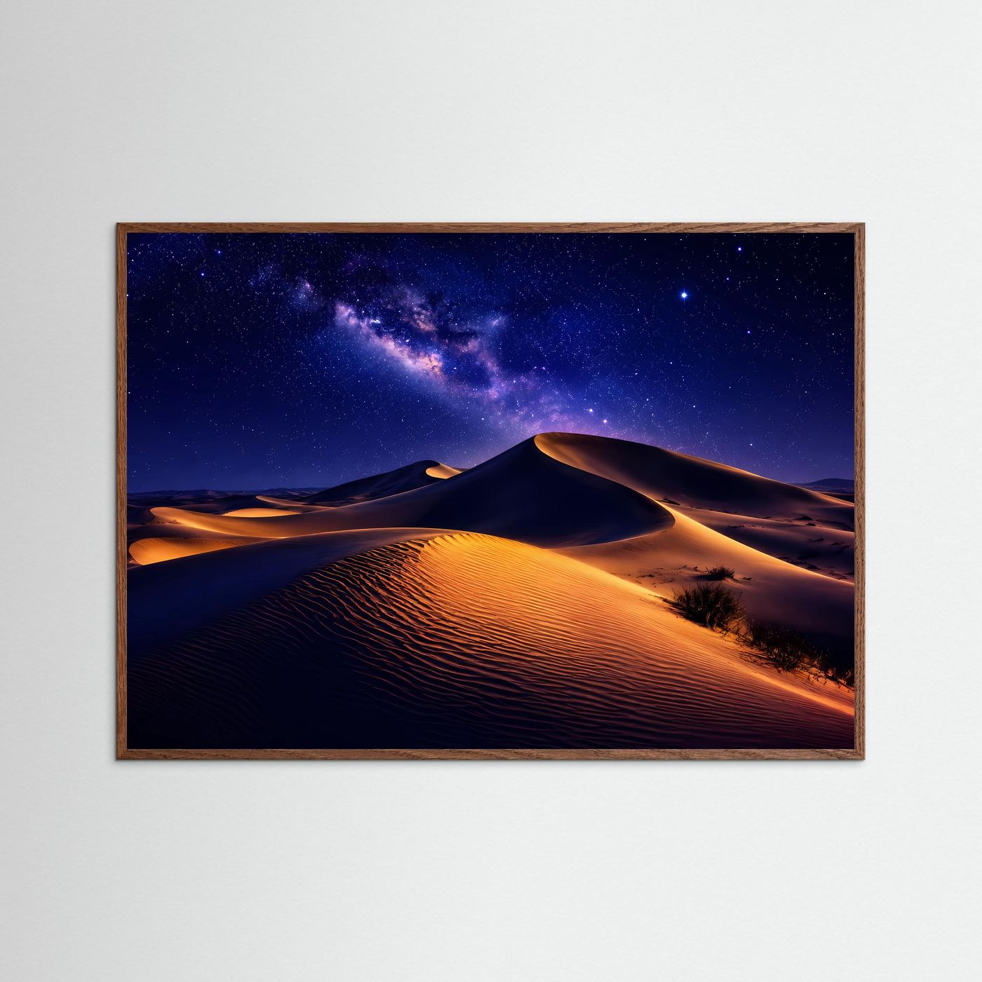 Wüste bei Nacht Poster | Sternenhimmel über goldenen Sanddünen | Milchstraße Landschaft | Moderner Natur Kunstdruck