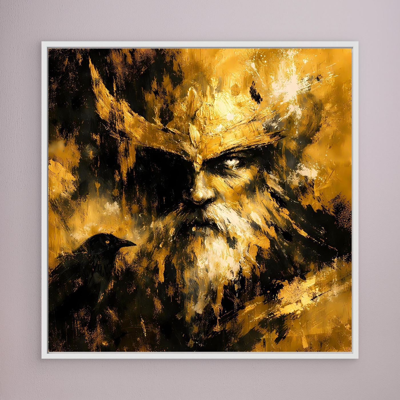 Leinwand Nordischer Gott Odin mit Rabe | Modernes Abstraktes Mythologie Wandbild